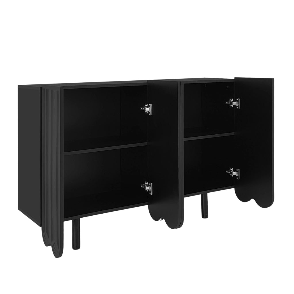Sideboard con 4 ante intagliate; 120 x 80;8 x 37;5 cm; MDF; nero