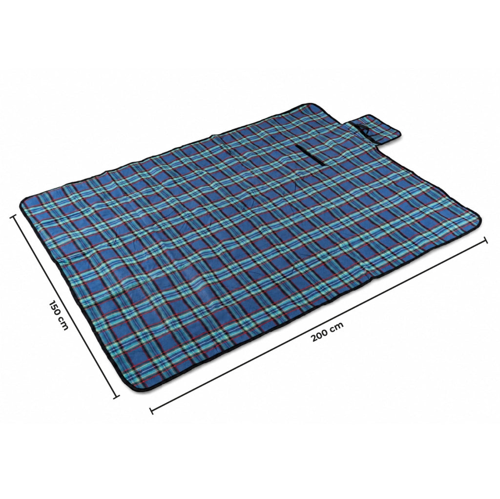 Telo Picnic XXL Pieghevole 200x150 cm con Fondo Isolante e Maniglia da Trasporto Blu