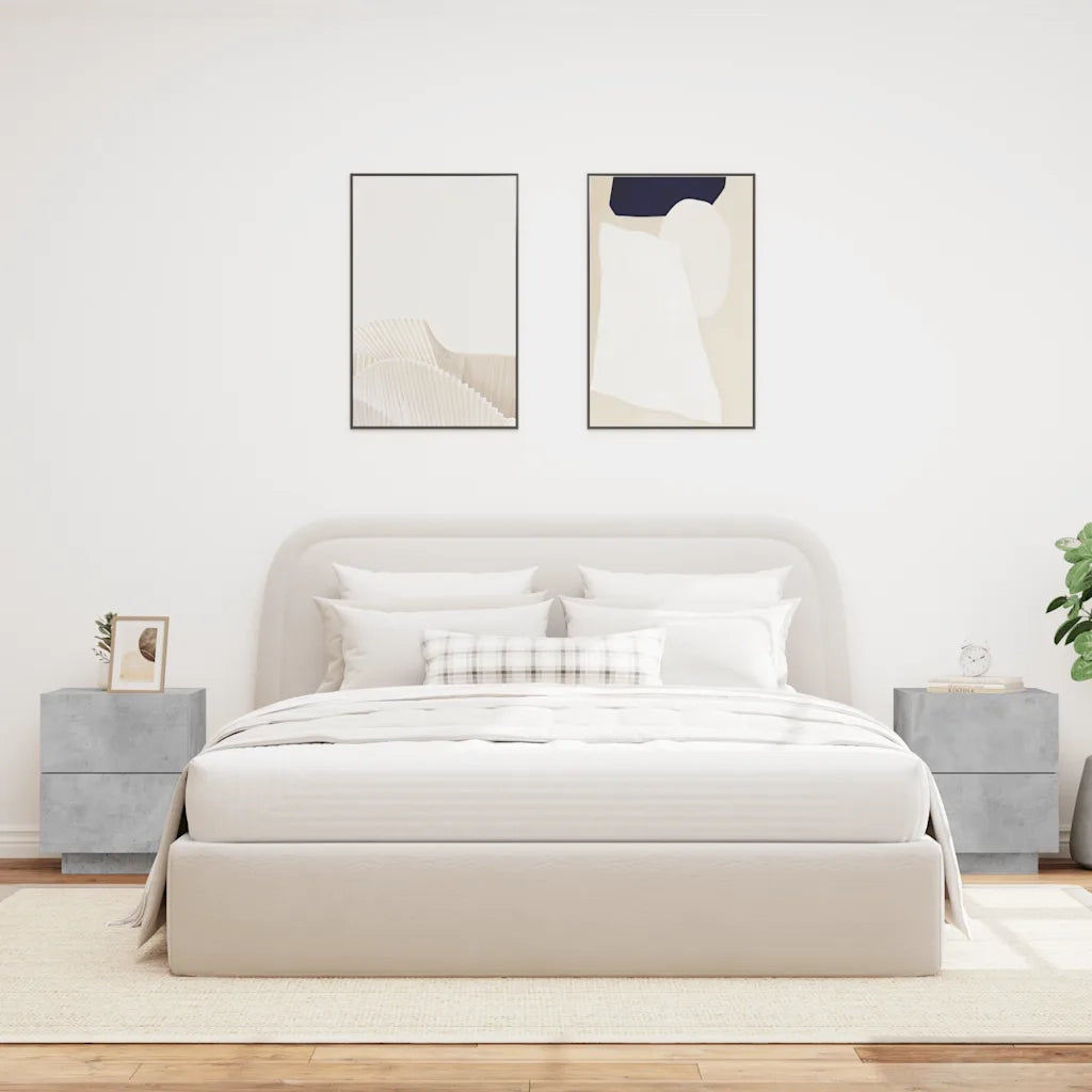 Set di 2 Comodini | Armadio da Notte | Mobiletto da notte con Luci LED Grigio Cemento in Legno Multistrato