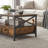 Tavolino da caffè rustico marrone Valora con cassetti e ripiano per soggiorno