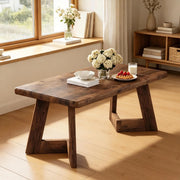 Tavolino basso rettangolare in legno stile country con piano da 4 cm per soggiorno 120 × 60 × 51 cm