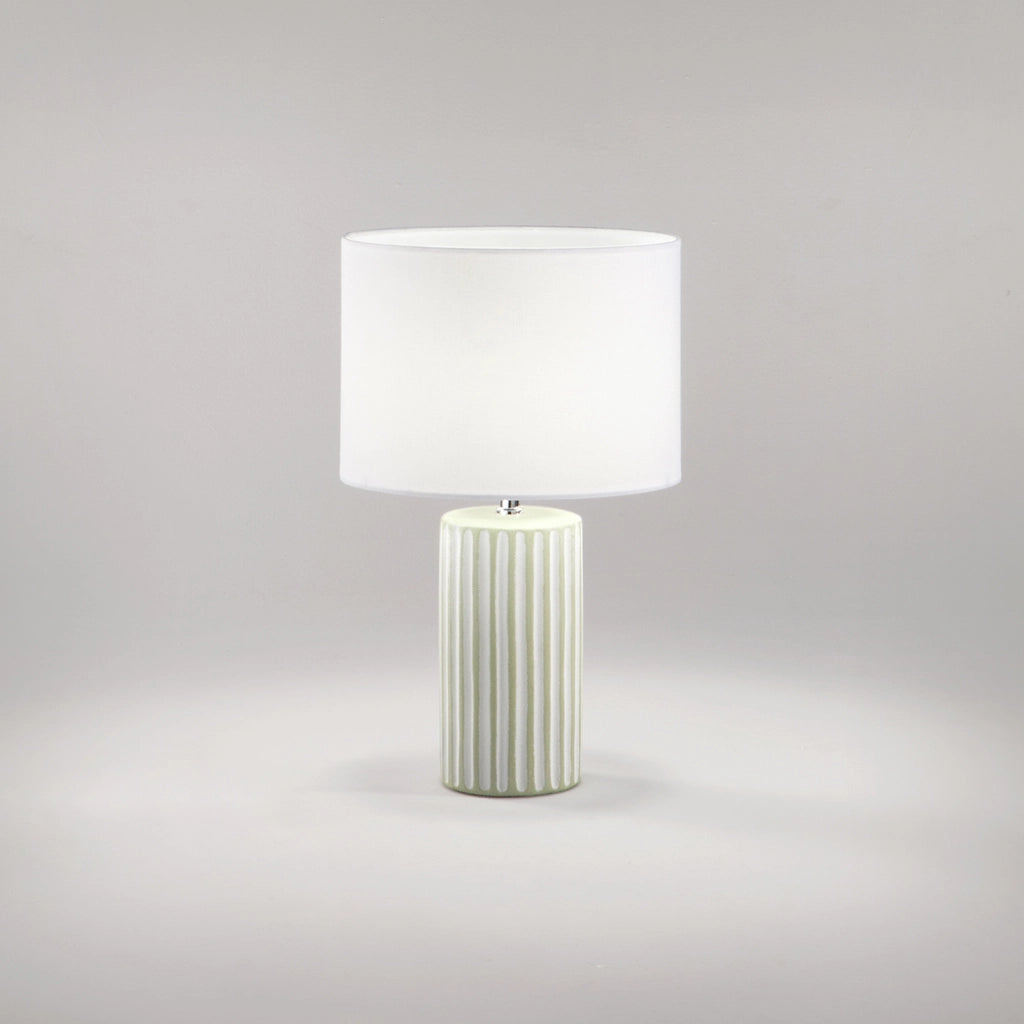 Lampada Tavolo Contemporanea Tribale Ceramica Beige Bianco Tessuto 1 Luce E27