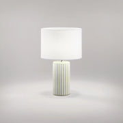 Lampada Tavolo Contemporanea Tribale Ceramica Beige Bianco Tessuto 1 Luce E27