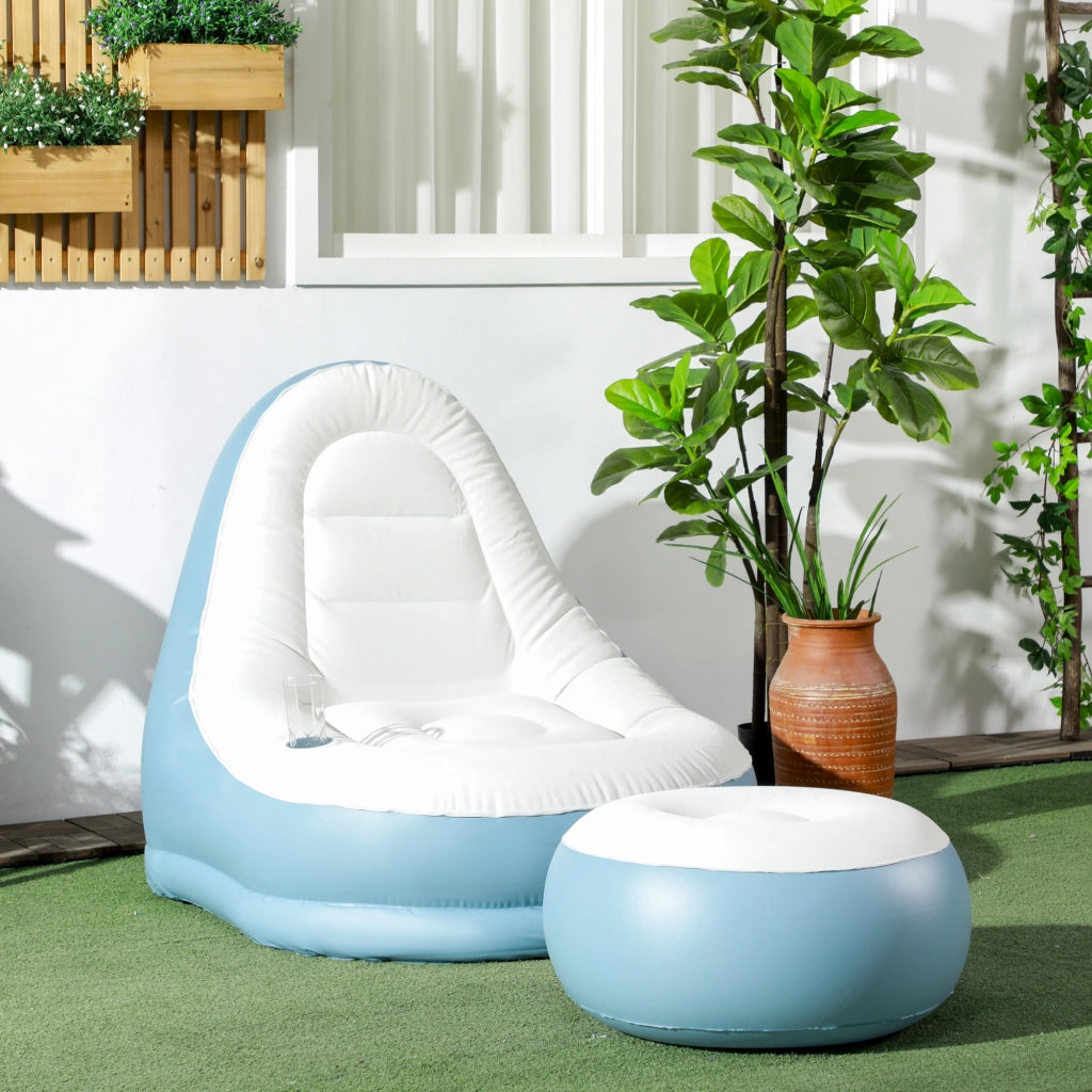 Poltrona gonfiabile per esterni ¨C zephmum ¨C Bianca e blu, 125x100x87 cm