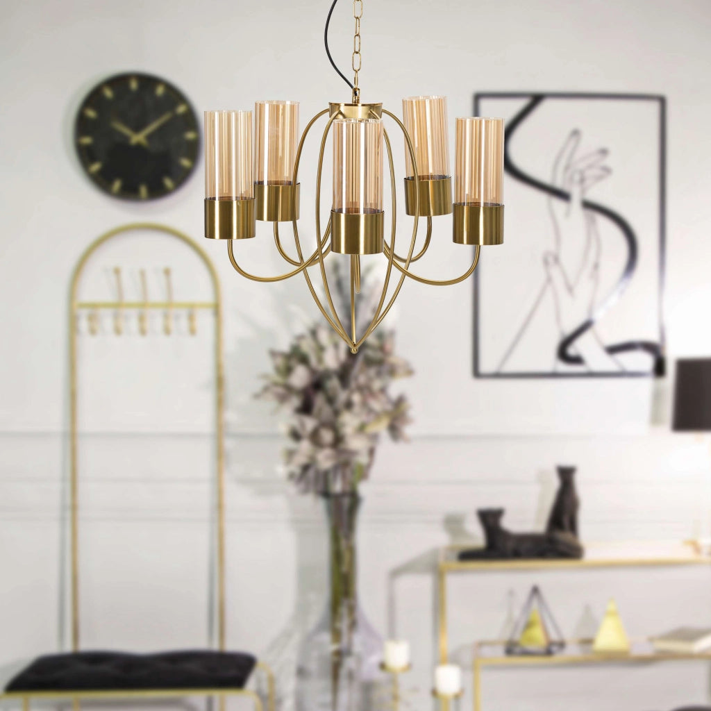 Famidame, Lampada da Soffitto Necessarie 5 Lampadine, oro