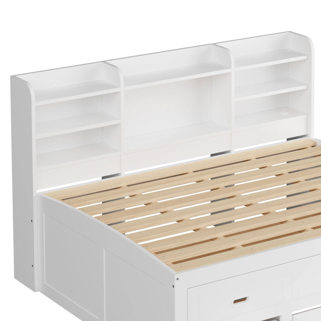 DESMIU Letto divano 140 × 200 cm 2 posti con 3 cassetti, LED, USB, Type-C e contenitore, senza materasso, bianco