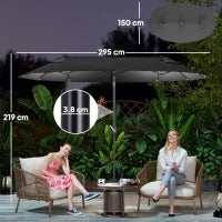 Ombrellone doppio con Base a crocee Luci Solari, 295x150x219cm, Grigio