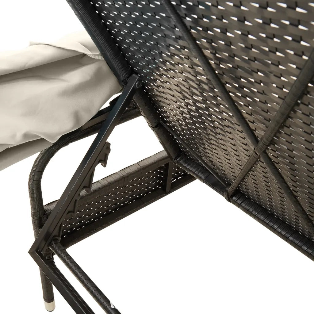 Lettino Prendisole | Sdraio da giardino | Lettino da sole con Baldacchino e Tavolino Nero Polyrattan
