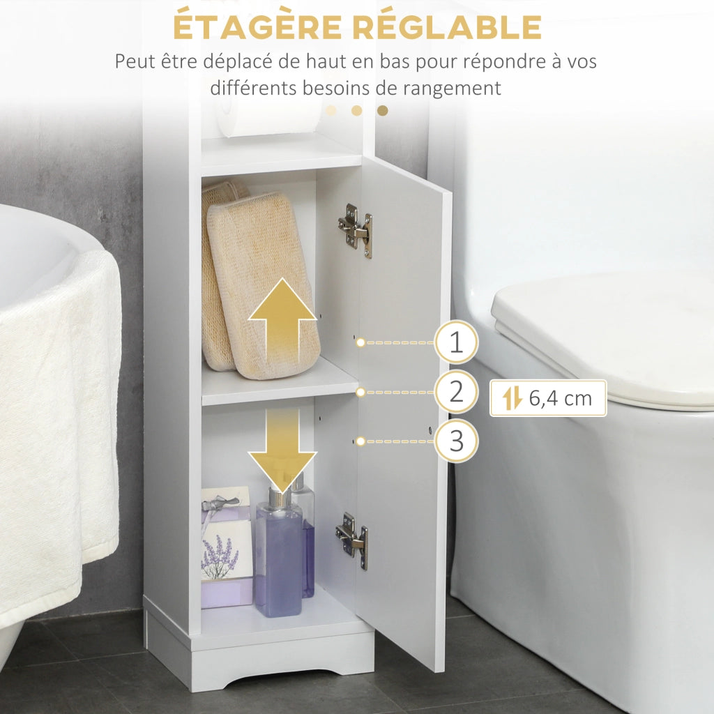 Mobile Bagno con Anta e Ripiani Aperti ¨C zephmum ¨C Bianco 23x18x100 cm