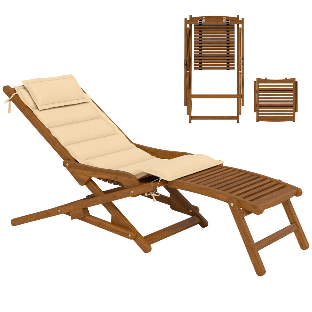 Sedia Pieghevole con Poggiapiedi e Cuscino ¨C zephmum ¨C 158x61x70 Beige