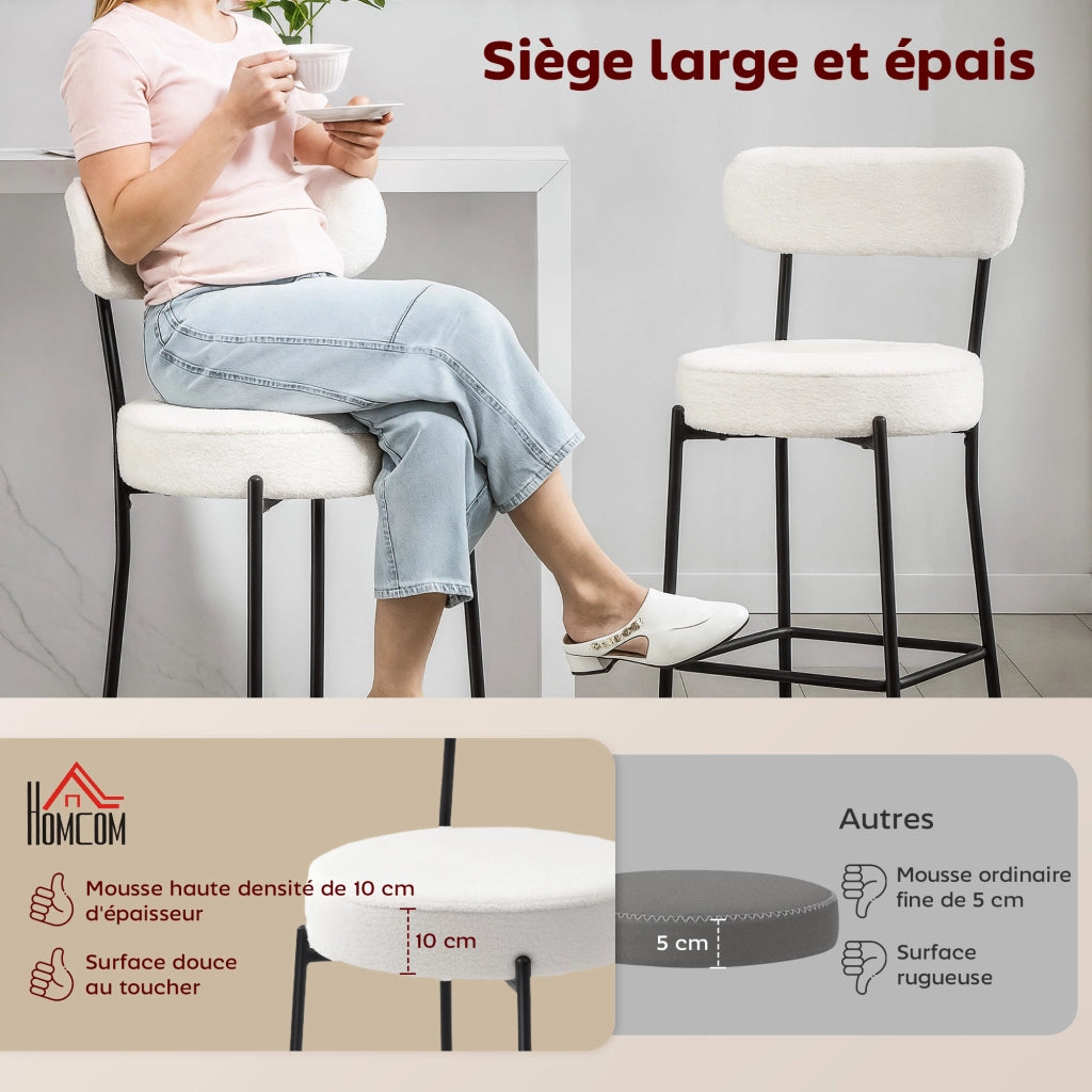 Sgabello da bar con schienale curvo e poggiapiedi ¨C zephmum ¨C 49x52x95 cm crema