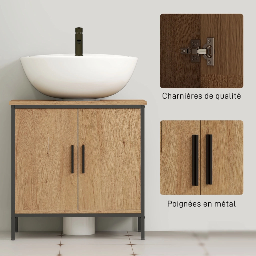 Mobile Sottolavabo Bagno con 2 Ante e Ripiano Regolabile ¨C zephmum ¨C Rovere 60x30x60 cm