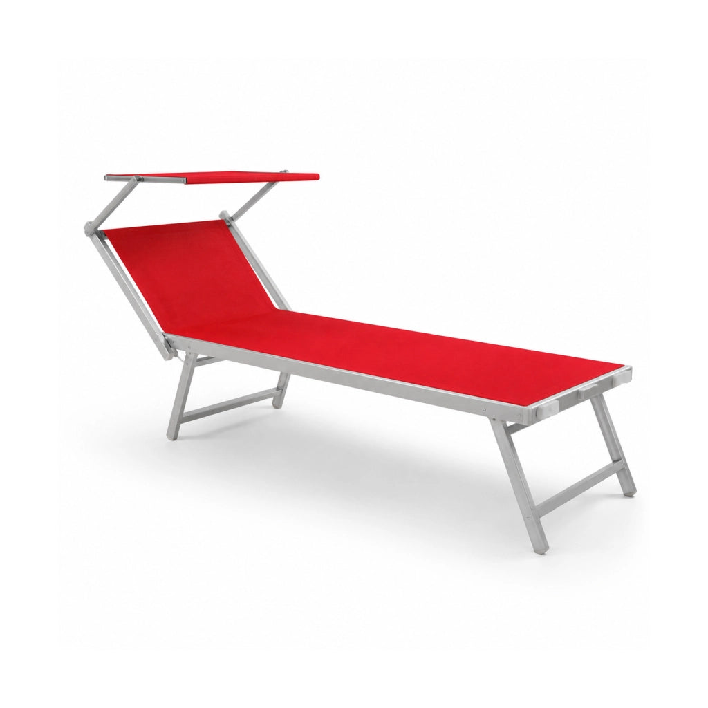 Lettino Prendisole Pieghevole Professionale In Alluminio E Tessuto Textilene Tettuccio Orientabile Tettino Parasole Sdraio Prendi Sole Mare Spiaggia Piscina Giardino 182 x 60 x 38 cm Rosso