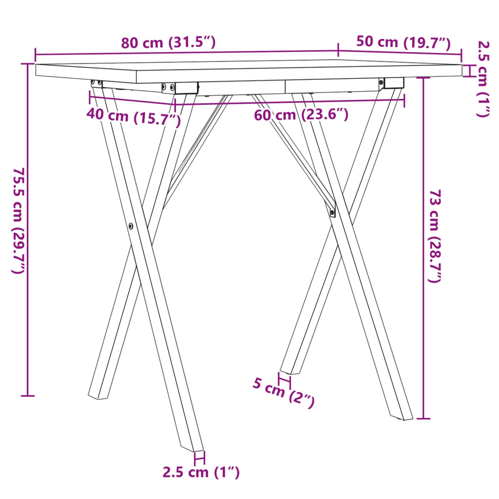 Tavolo da Pranzo Telaio a X 80x50x75,5 cm Legno Pino e Acciaio