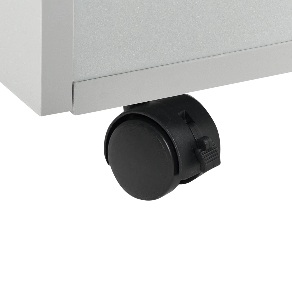 Armadietto in legno massiccio con 2 cassetti e ruote con serratura a chiave grigio chiaro design moderno