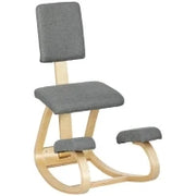 Sedia Inginocchiatoio con Movimento a Dondolo, in Tessuto Effetto Lino e Legno di Betulla, 51x84x93 cm, Grigio