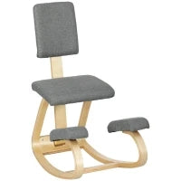 Sedia Inginocchiatoio con Movimento a Dondolo, in Tessuto Effetto Lino e Legno di Betulla, 51x84x93 cm, Grigio