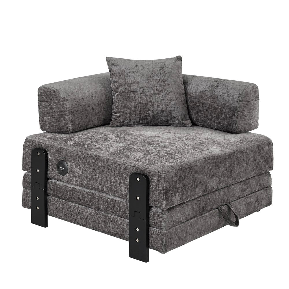 Divano Letto Pieghevole con Funzione Sleep, Porta USB/Type C e Contenitore ¨C Xylo ¨C Beige/Grigio Scuro
