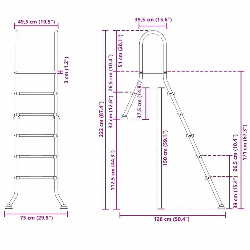 Scala per piscina parzialmente interrata 222 x 128 cm 5-Gradino 42032427