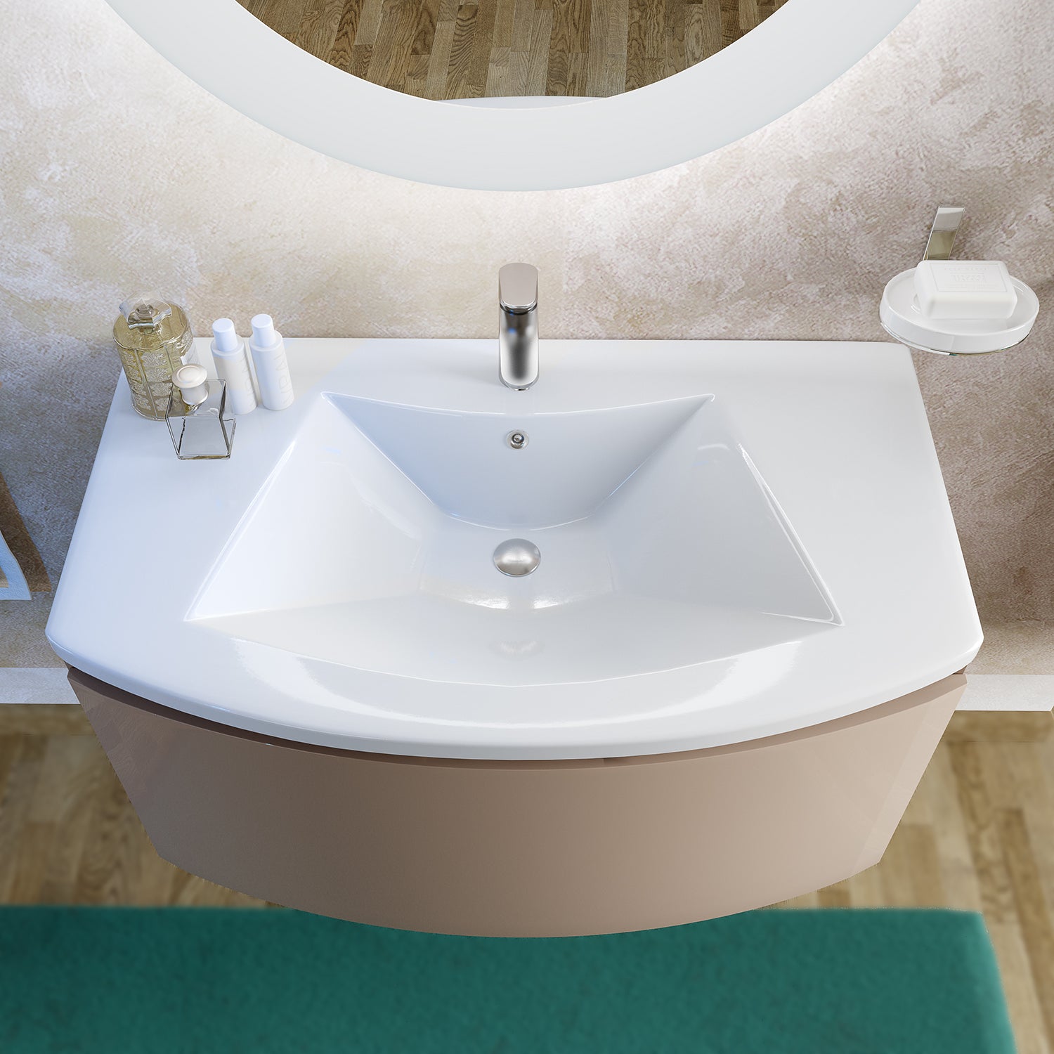 Mobile Bagno Sospeso 80 cm con Lavabo Specchio Lampada Moderno Minimalista Sole