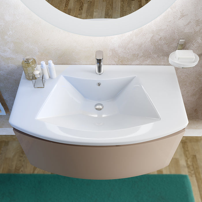 Mobile Bagno Sospeso 80 cm con Lavabo Specchio Lampada Moderno Minimalista Sole