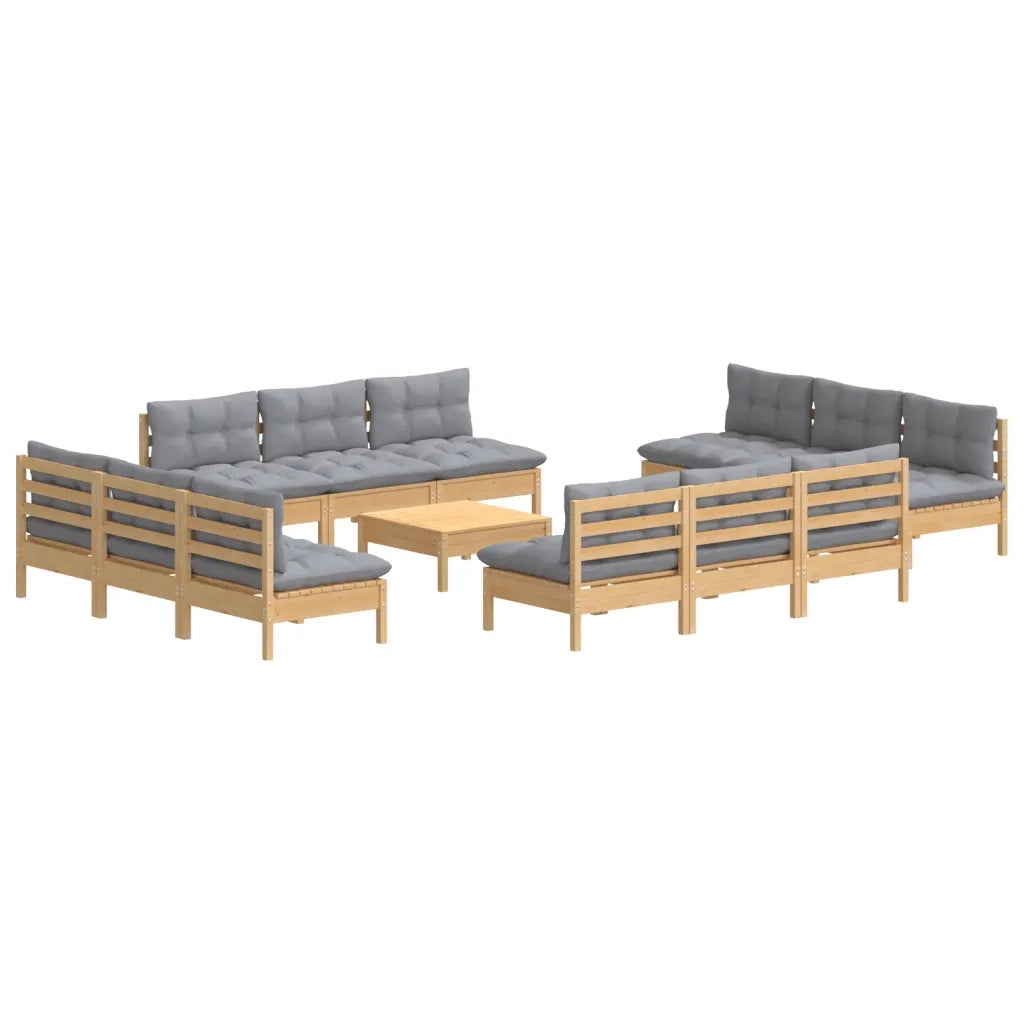 Set Divani da Giardino 13 pz con Cuscini Grigi Massello di Pino cod mxl 38629