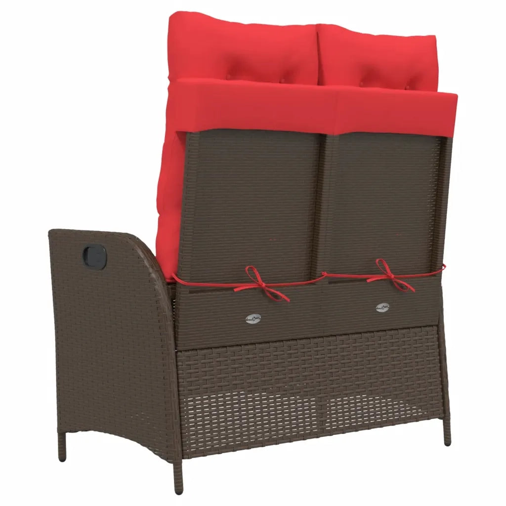 Panca Reclinabile da Giardino con Cuscini Marrone in Polyrattan