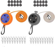 Due fili di asciugatura, retrattili, 8 m di asciugatura, per camping, portatile, viaggio, vacanza, outdoor/interno, asciugatrice con fermaglio e pinze per asciugatura impermeabili, nero + arancione
