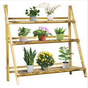 Portapiante Pieghevole Portavasi in Legno di Abete con 3 Livelli Scaffale da Esterno per Piante Portafiori 100x37x93cm