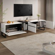 Mobile TV 180x38x45 cm con vano a ribalta; vano aperto e 2 ante in truciolare bianco