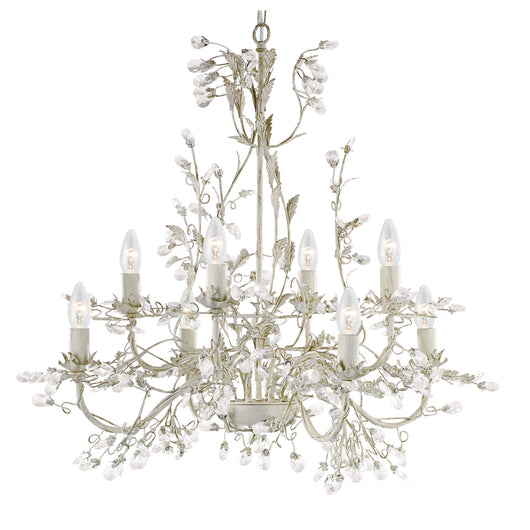 Lampadario Classico Almandita Acciaio Bianco Vetro Oro 8 Luci E14