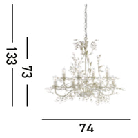 Lampadario Classico Almandita Acciaio Bianco Vetro Oro 8 Luci E14