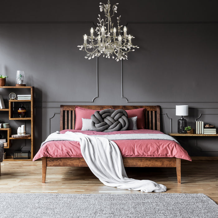 Lampadario Classico Almandita Acciaio Bianco Vetro Oro 8 Luci E14