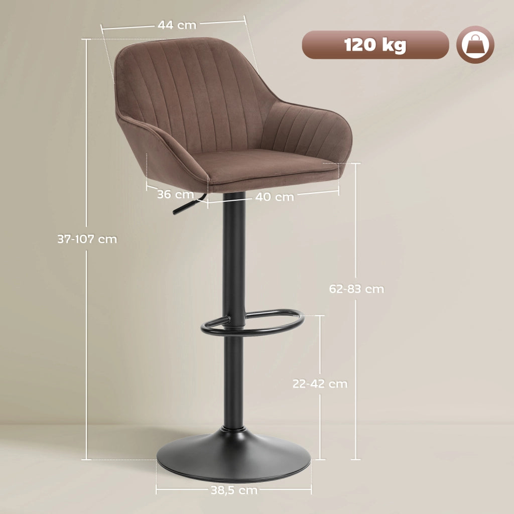 Sgabelli da Bar Girevoli con Altezza Ajustable e Schienale ¨C Zephmum ¨C Velluto Marrone 62-83 cm