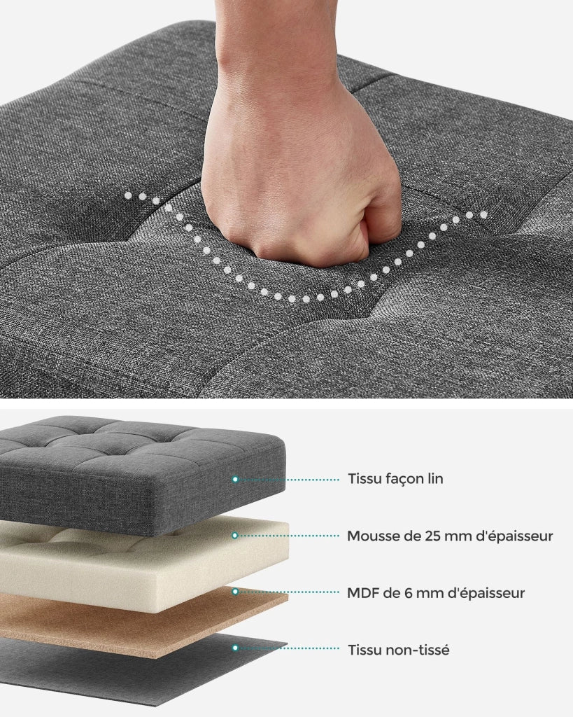Pouf contenitore con poggiapiedi panca pieghevole con vano portaoggetti 32 x 40 x 33,5 cm per soggiorno/camera da letto grigio 12_0007280