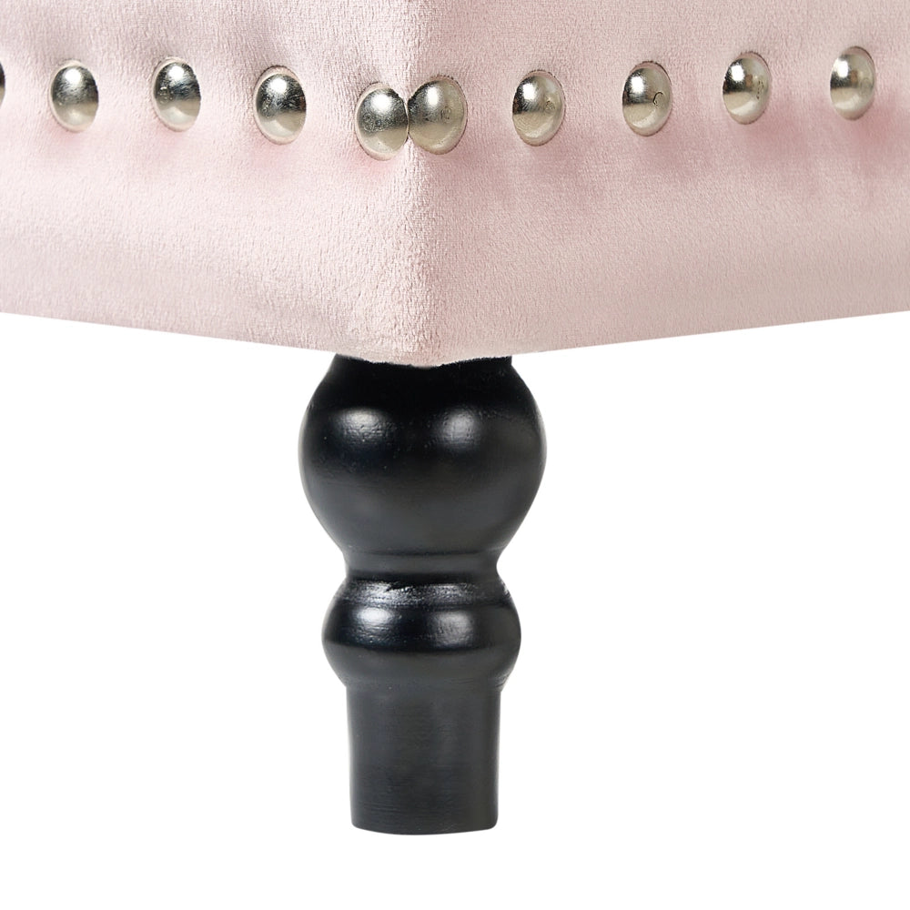 Pouf contenitore in velluto rosa pastello poggiapiedi classico con rivestimento a testa di chiodo trapuntato
