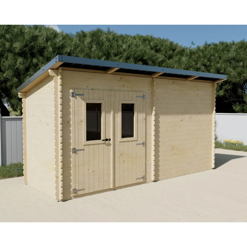 Casetta da giardino in legno abete rosso 450x165 cm con fotovoltaico  Spessore 28 mm  2 kWp con 4 pannelli solari  LB4517.02S Foresta