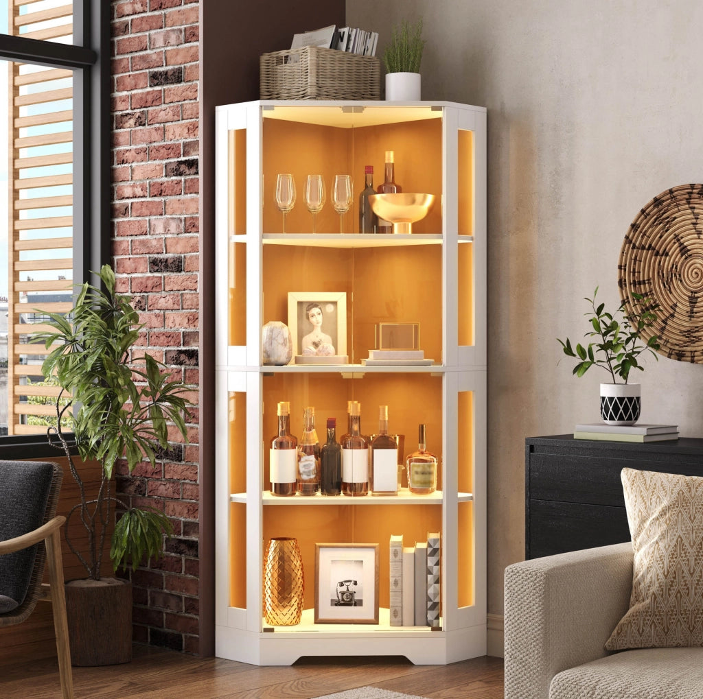Vetrina 40x40x165 cm con LED RGB; ante in vetro temperato; MDF bianco