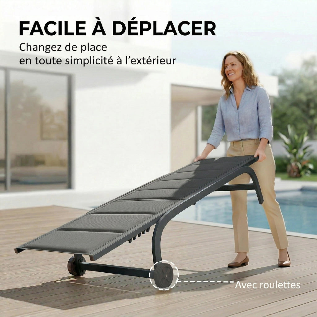 Lettino Pieghevole con Schienale Regolabile ¨C zephmum ¨C Grigio Scuro 62x165x94cm
