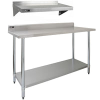 Tavolo da Cucina Commerciale 150cm & 2 Mensola a Muro 125cm in Acciaio Inox