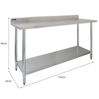 Tavolo da Cucina Commerciale 150cm & 2 Mensola a Muro 125cm in Acciaio Inox