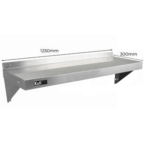 Tavolo da Cucina Commerciale 150cm & 2 Mensola a Muro 125cm in Acciaio Inox