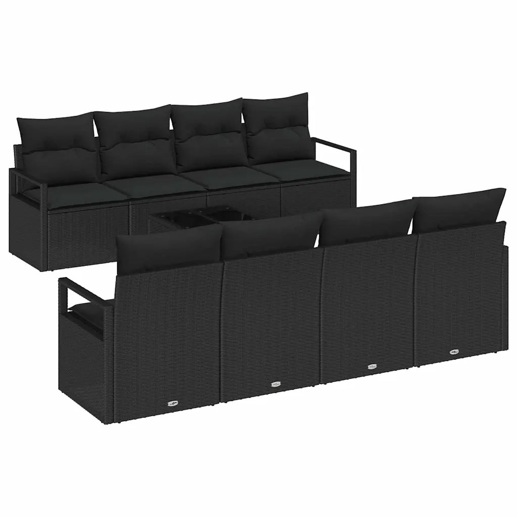 Set Divano da Giardino con cuscino 9 pcs Nero polyrattan 3354982