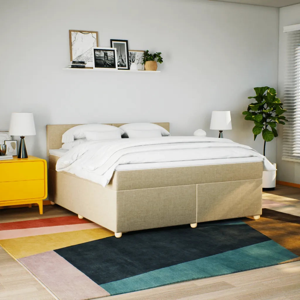 vidaXL Giroletto a Molle con Materasso Crema 180x200 cm in Tessuto