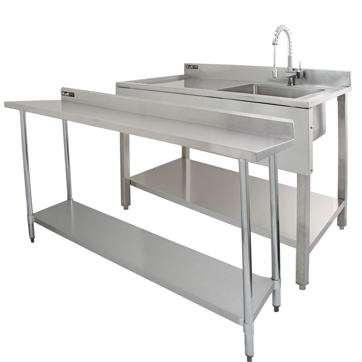Tavolo da Cucina Commerciale 180cm & 2 Mensola a Muro 125cm in Acciaio Inox