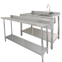 Tavolo da Cucina Commerciale 180cm & 2 Mensola a Muro 125cm in Acciaio Inox