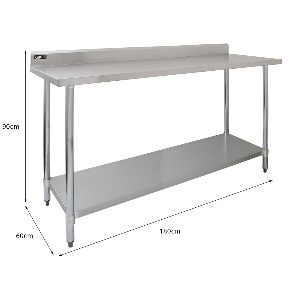 Tavolo da Cucina Commerciale 180cm & 2 Mensola a Muro 125cm in Acciaio Inox