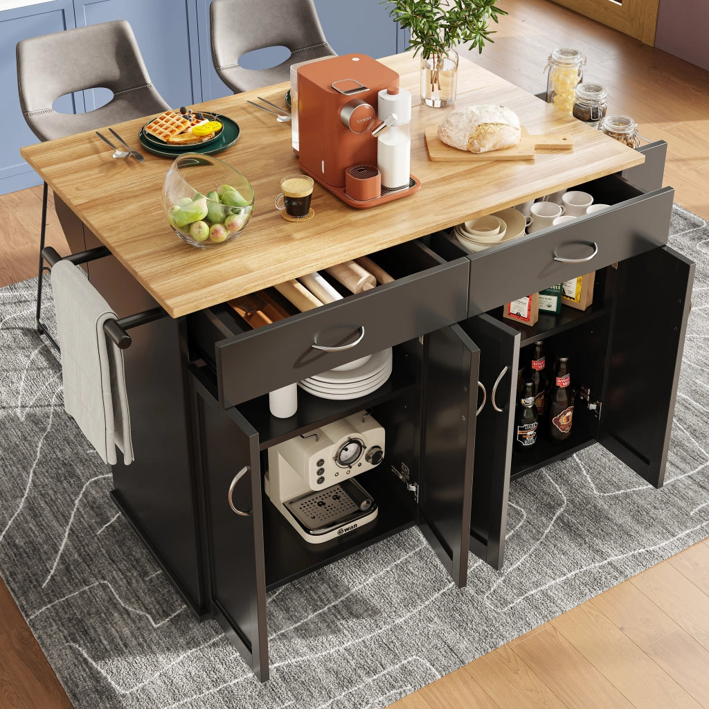 Carrello da Cucina con 2 Cassetti; Ripiani Regolabili; Piano Pieghevole; Portasciugamani e Ruote 106 x 50 x 90;5 cm
