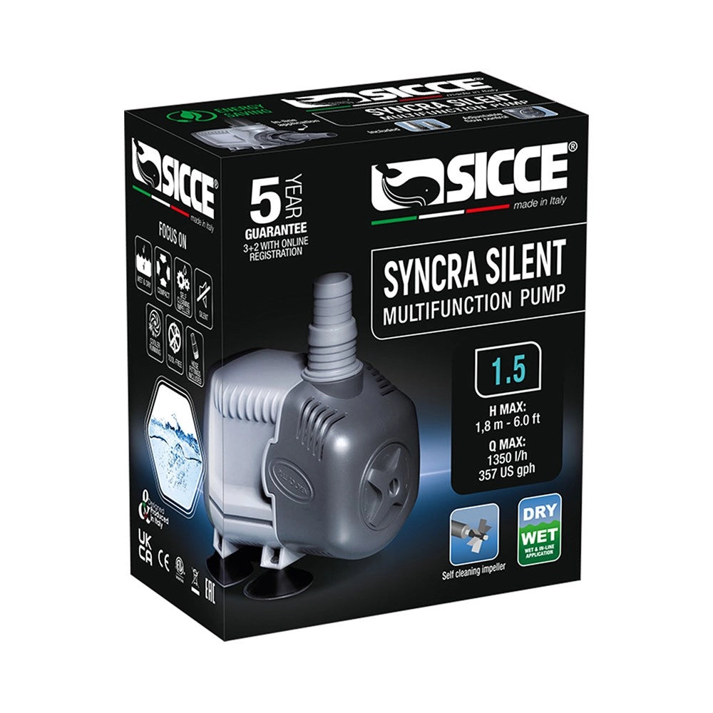 Sicce Syncra Silent Pompa con Portata Regolabile per Utilizzo Dentro/Fuori dall'acqua Modello: 1.5
