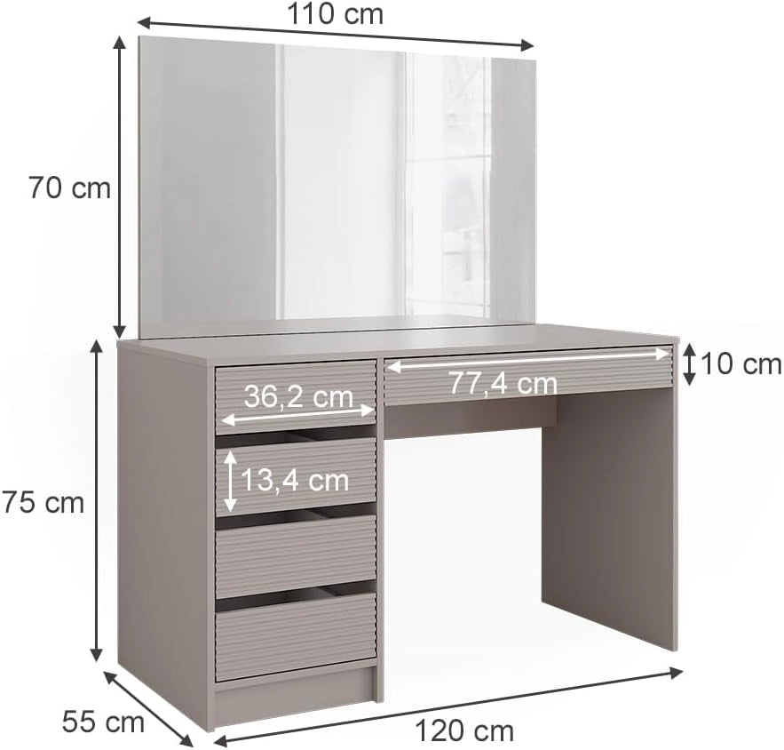 Vicco Tavolo da toilette Sherry, Cachemire, 120 cm con specchio